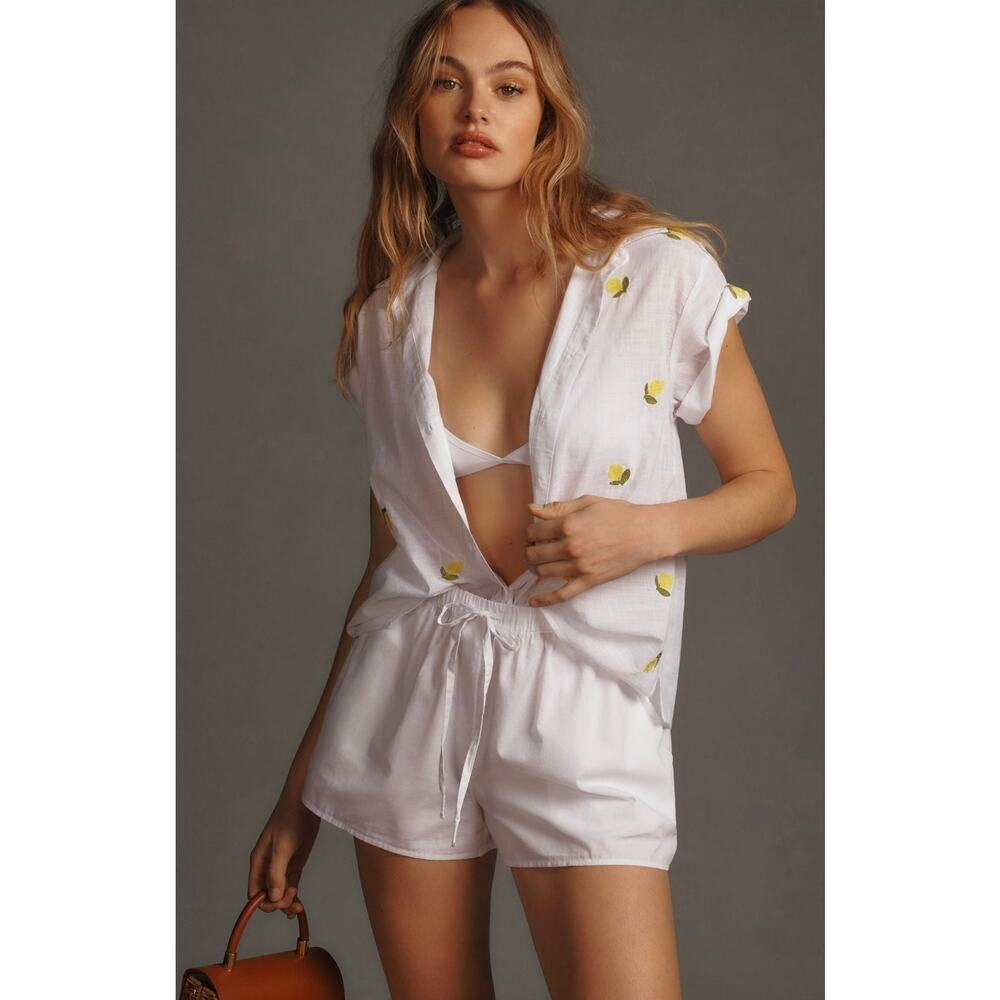 Anthropologie Maeve Fruit Surf Lemon Button-Down Top. Size M. Retails $108